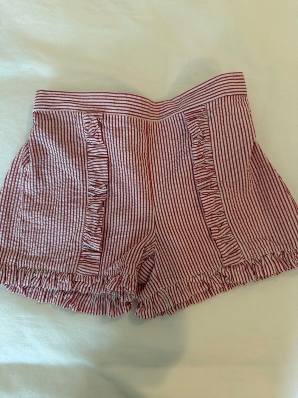Girls Red & White Striped Ruffle Shorts